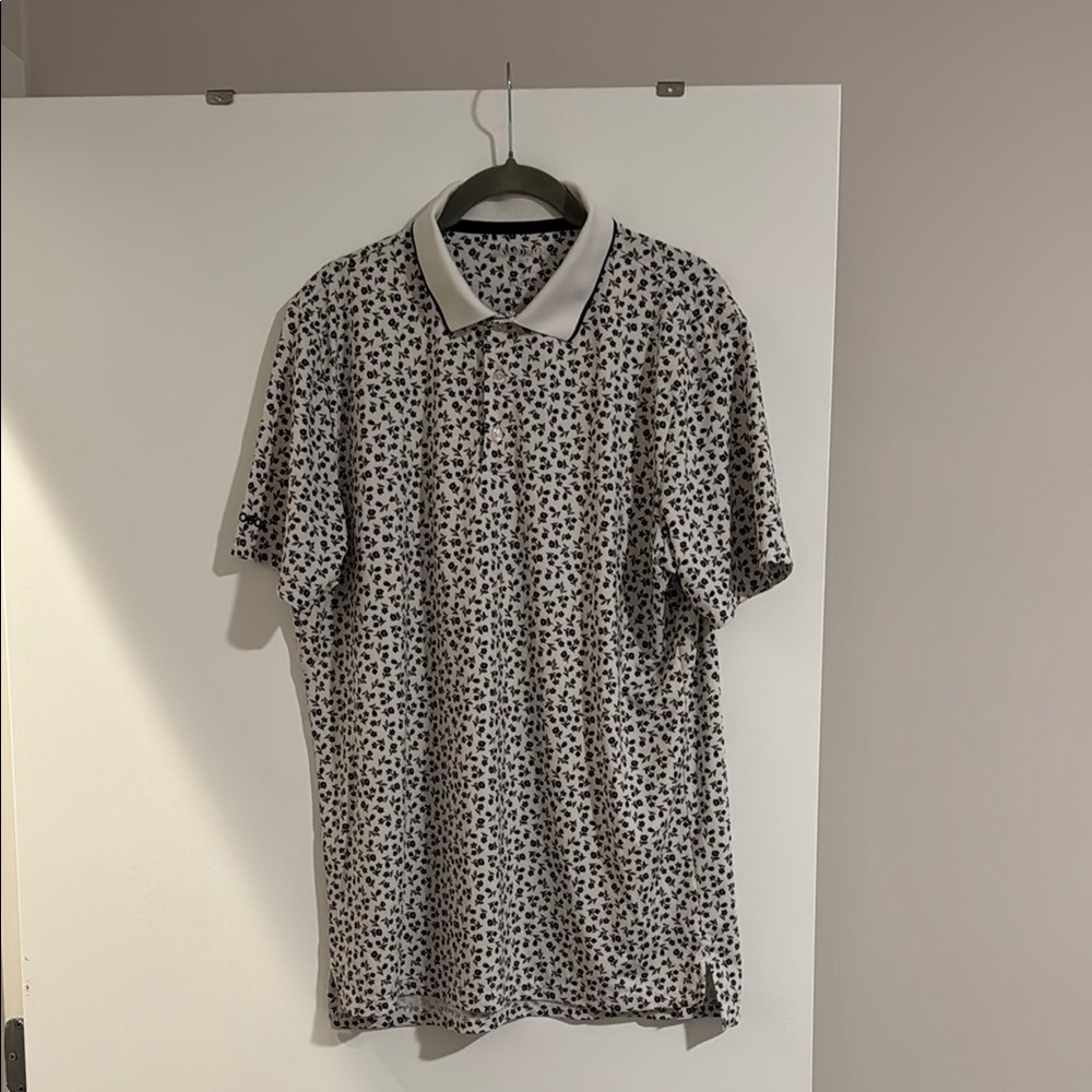 Men's Short Sleeve Polo Shirt - White with Black Print